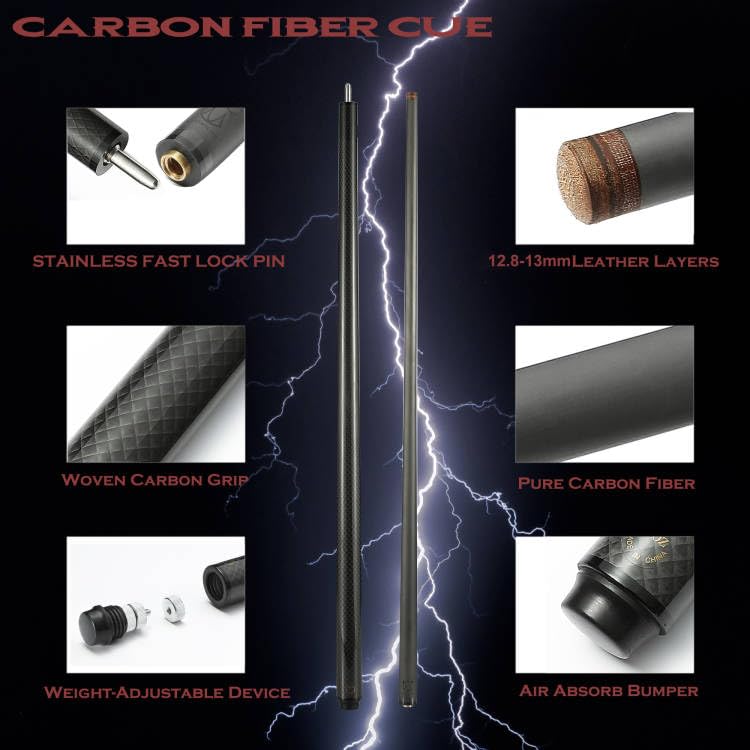 CROWN ME Carbon Fiber Pool Cue Stick 12.8mm Tip 58" Adjustable Weight V995