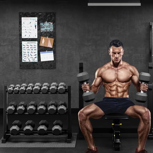 Rubber Coated Hex Dumbbell Weight Set with Rack for Home Gym T691259