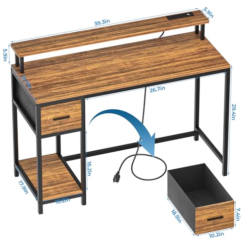 GreenForest Gaming Desk 39 Inch with LED Lights and Monitor Stand, Black S99189