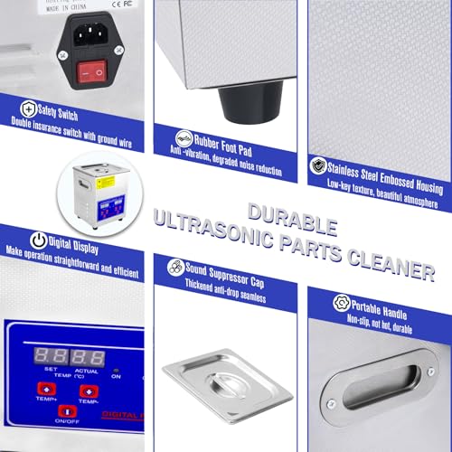 Heated Ultrasonic Parts Cleaner 3L with Digital Timer, 110V G276