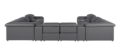Ibero 12-Piece Italian Leather Sectional Sofa Set with 4 Recliners, Light Gray E5124