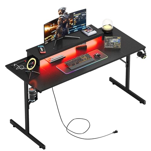 Bestier 52 inch Gaming Desk with Power Outlets and LED Lights F4933