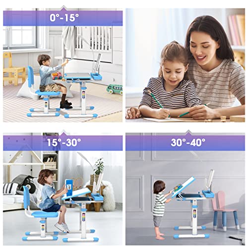BELANITAS Kids Desk and Chair Set, Height-Adjustable with Tilted Desktop, Green G660172