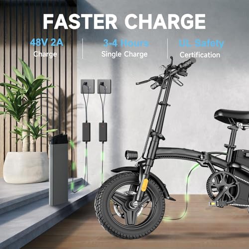 Peak 500W Folding Electric Bike for Adults, 14" Mini Ebike with Removable Battery S425597
