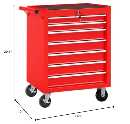 7-Drawer Rolling Tool Chest with Wheels, Lockable Steel Storage Cabinet, Black S62207