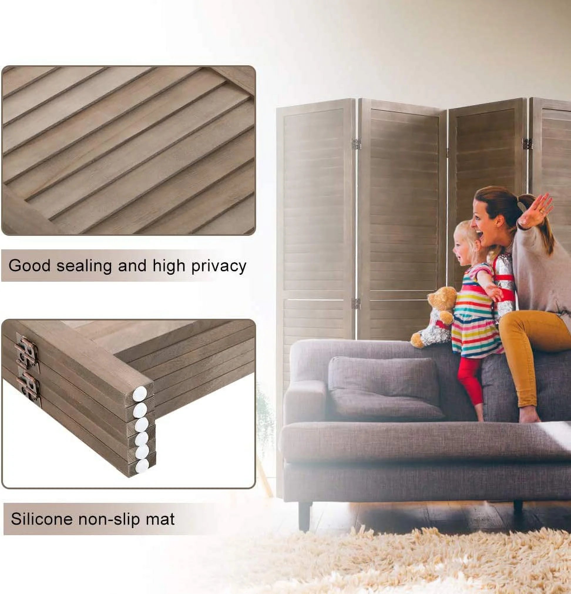 CL.HPAHKL 6 Panel Wood Room Divider, 5.75 Ft Tall Folding Privacy Screen, Brown Q34255