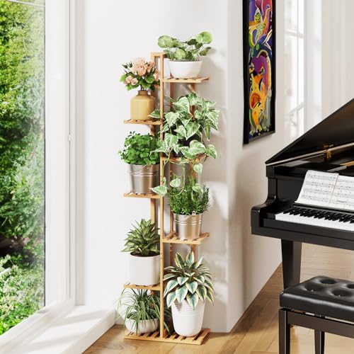 ROSSNY 48 Inch Tall 6-Tier Bamboo Plant Stand for Indoor Plants, Corner Plant Shelf, Natural W935552