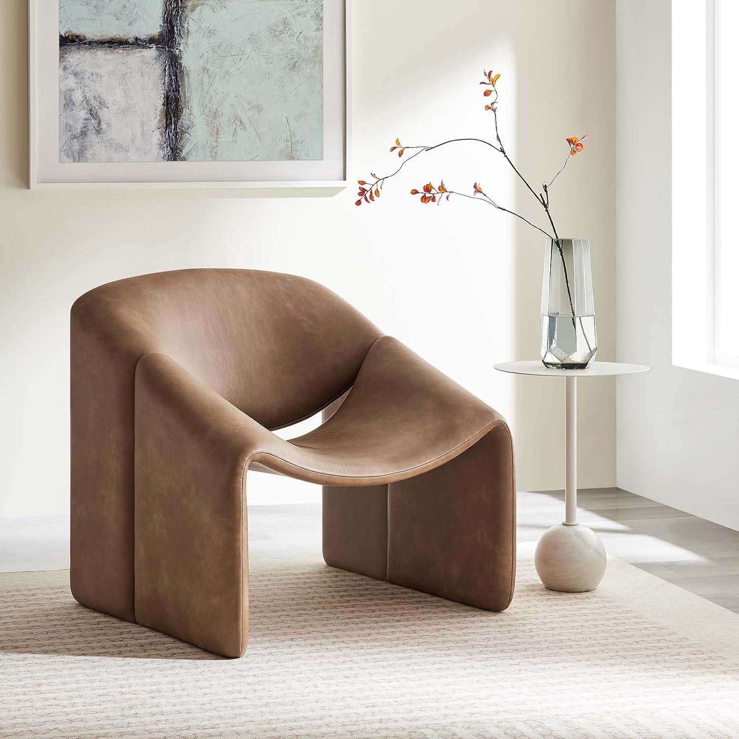 Modway Vivi Faux Leather Vegan Accent Armchair, Modern Barrel Lounge Chair W98968