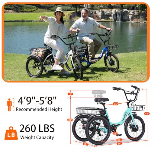 Electric Tricycle 20" Folding 350W Step-Thru for Adults with Removable Battery J2379