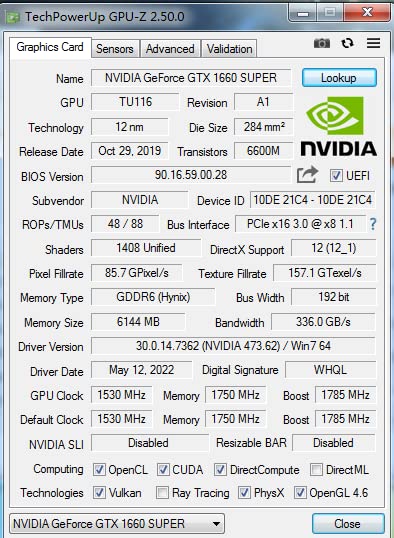 GeForce GTX 1660 Super 6GB Graphics Card, Dual Fans, HDMI/DP/DVI, 4K HD M581931