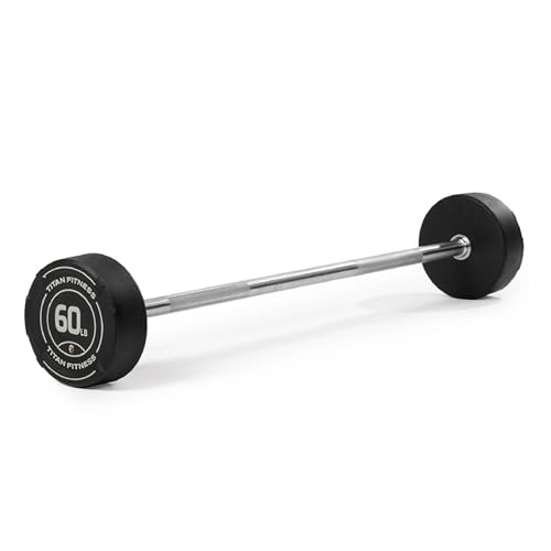 Titan Fitness Rubber Curl Fixed Barbells, Pre-Loaded Weight Bar Y406