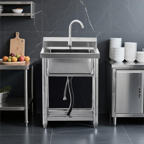 Stainless Steel Free Standing Utility Sink Single Bowl with Hot Cold Pipe R683