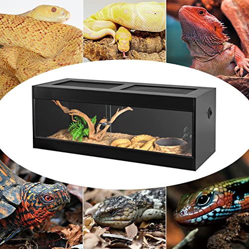 OIIBO Reptile Original Wood Enclosure Large Wide Terrarium with Double Hinge Sliding Doors Black 48"x24"x24" W3082