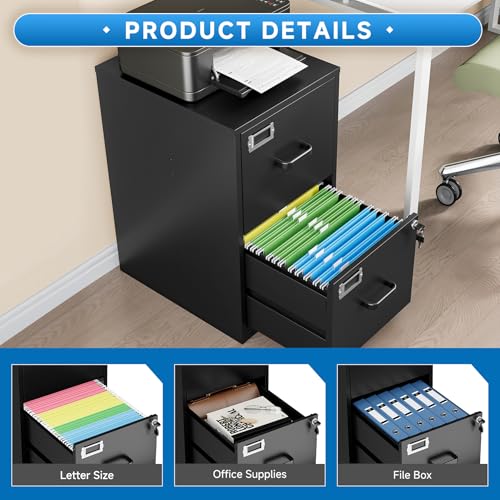 2 Drawer Vertical File Cabinet with Lock for Letter Size, Steel Office Storage Y50014