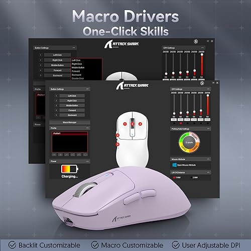 ATTACK SHARK X3 Wireless Gaming Mouse, 49g Ergonomic, PAW3395 26K DPI, White C238377