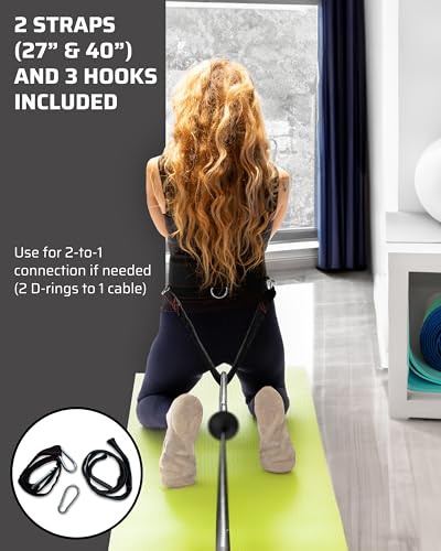 Multi-Attachment Belt for Cable Machine and Home Gym, 2 Straps with 3 Metal Snap Hooks Q802