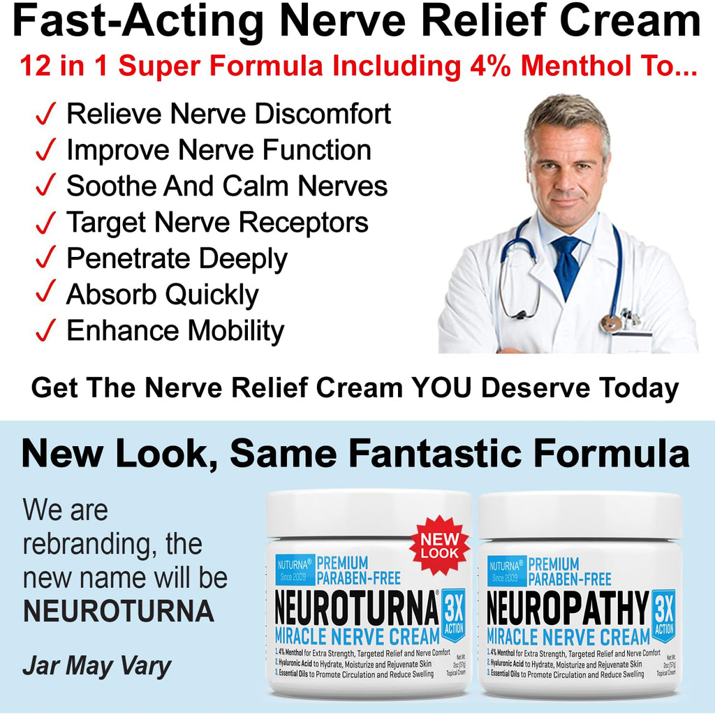 Neuropathy Nerve Relief Cream 4% Menthol MSM for Feet Hands Legs Toes & Back 6 Oz I46373