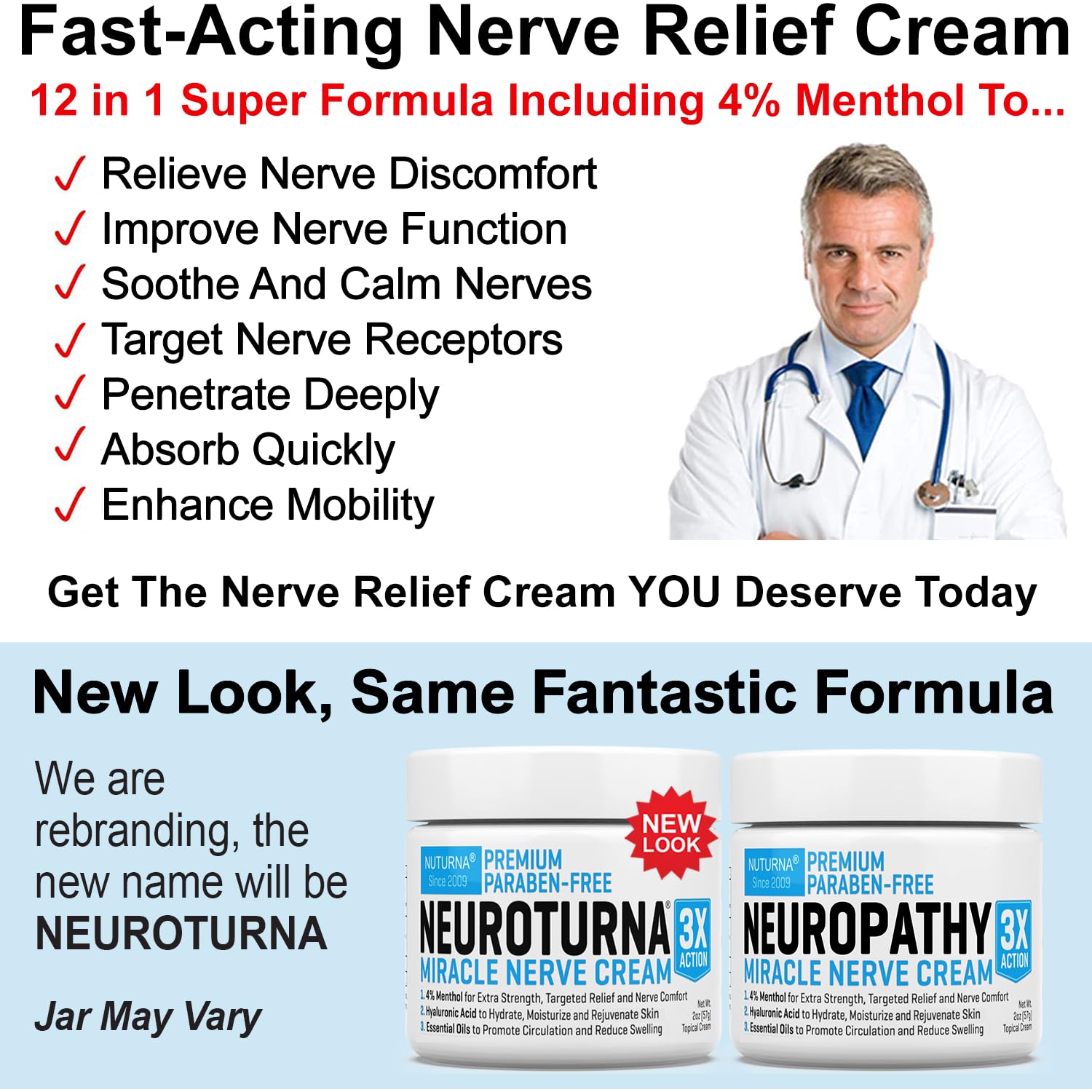 Neuropathy Nerve Relief Cream 4% Menthol MSM for Feet Hands Legs Toes & Back 6 Oz I46373