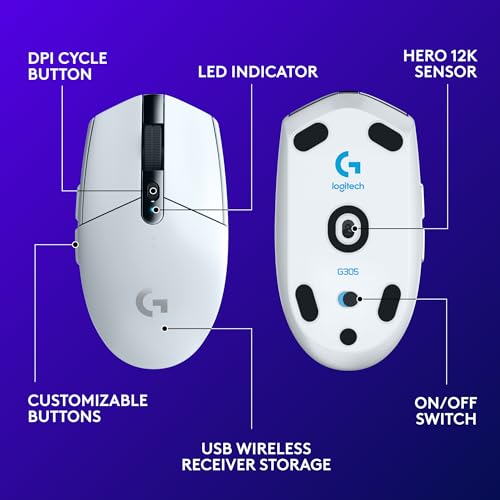 Logitech G305 LIGHTSPEED Wireless Gaming Mouse, Hero 12K Sensor, Black O4133