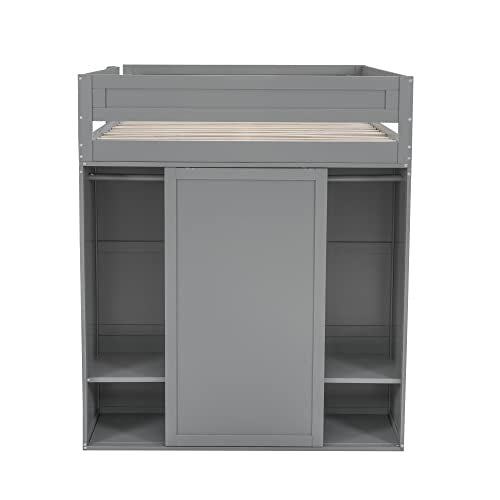 Full Size Loft Bed with Storage Wardrobe and Desk for Kids Teens Adults White K66587