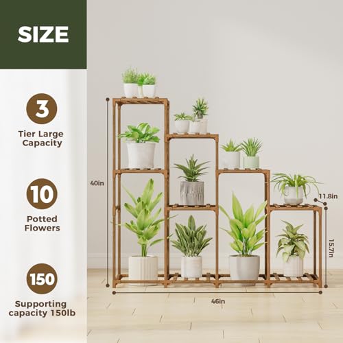 Bamworld Plant Stand Indoor Outdoor Wood Plant Rack 3 Tier Ladder D51744