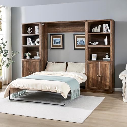 MERITLINE Queen Murphy Bed with Storage Bookcase and Charging Station E996