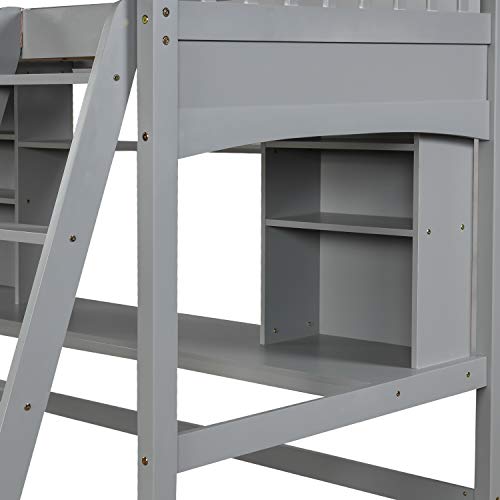Harper & Bright Designs Full Size Loft Bed with Wardrobe and Desk, Solid Wood, White R4710