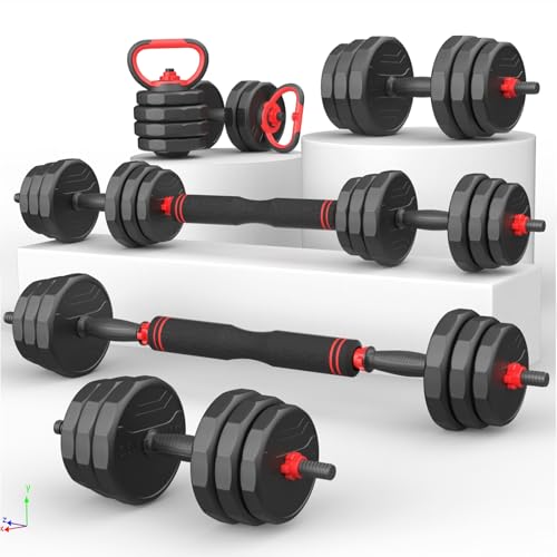 Adjustable Dumbbells 2-in-1 Set with Barbell & Kettlebell, 20-90lbs for Home Gym N35170