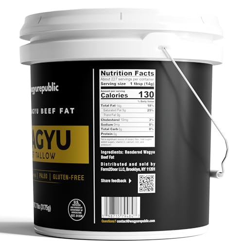 Wagyu Republic Grass Fed Beef Tallow for Cooking, Steak, and Balm - 7lbs D8438