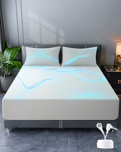 Grounding Fitted Sheets King Size, Grounding Sheet Earth Connected Bedding,10% Pure Silver Fiber and 90% Ultra Soft Cotton, Grounding Cord Included Grounding Mat for Bed(White,78"x80"x18")