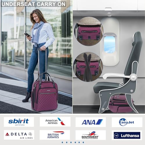 EMPSIGN Underseat Carry On Wheeled 16" Lightweight Rolling Bag for Travel, Black B8919