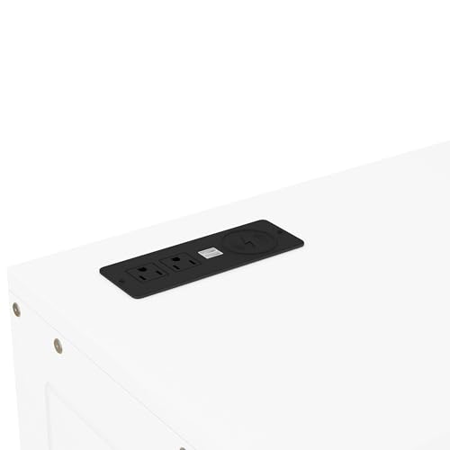 Ball & Cast Queen Size Solid Pine Murphy Bed with Charging Station, White + Walnut P2075