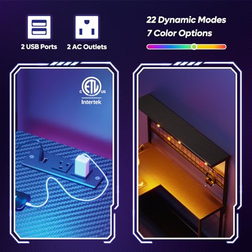 Bestier 42 L Gaming Desk with Power Outlets, LED Lights and Shelves D8630