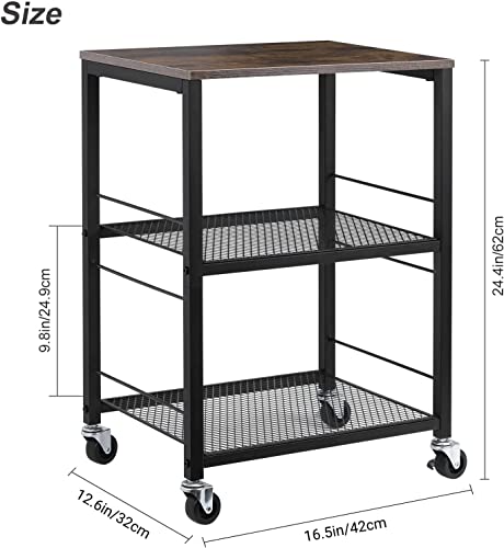 LIANTRAL 3 Tier Rolling Cart, Brown Kitchen Storage Cart on Wheels M635