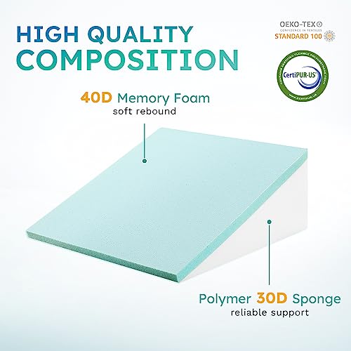 Wedge Pillow for Sleeping, 8 inch, Cooling Memory Foam Top, White/Grey T57174