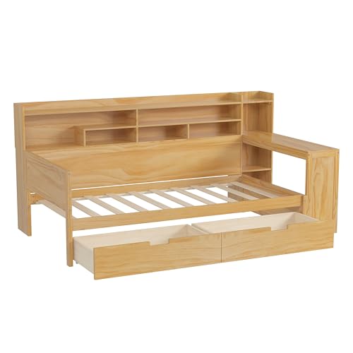 Bellemave Twin Corner Bed Frame with Storage Shelves and Desk, Gray L74206
