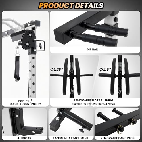GaveeLife Power Cage 2000 LBS Power Rack with Cable Crossover and Lat Pulldown K642045