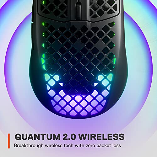 SteelSeries Aerox 3 Wireless Holey RGB Gaming Mouse, Ultra-lightweight, Onyx O713