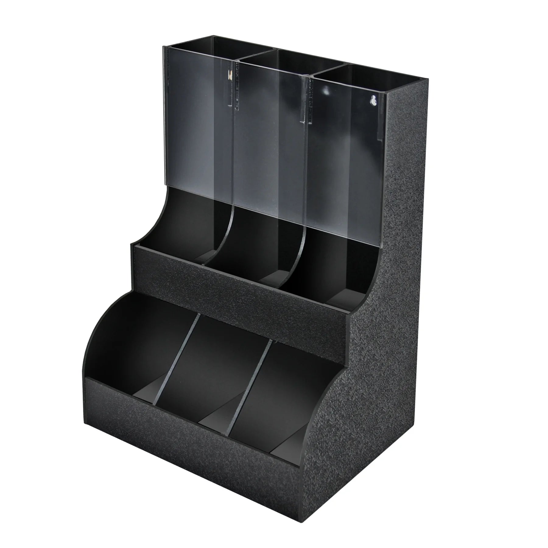 Azar Displays 400323 CLOSEOUT: Black Six Compartment Two-tiered Condiment Organizer with Clear Front