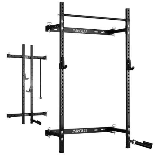 Mikolo 2" x 2" Folding Wall Mounted Squat Rack with Pull Up Bar, 1000 lbs Capacity W88407