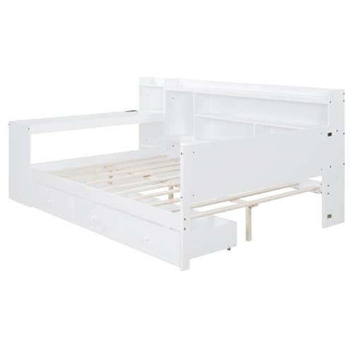 Bellemave Twin Corner Bed Frame with Storage Shelves and Desk, Gray L74206