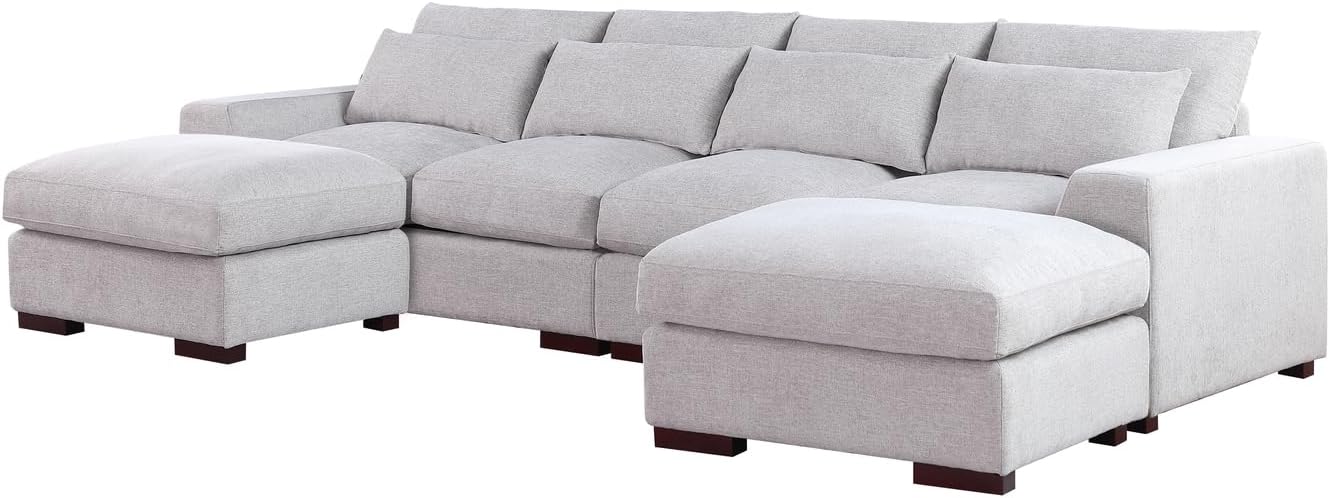 Devion Furniture Reversible Modular Sectional Sofa with Ottoman, Light Gray A94406