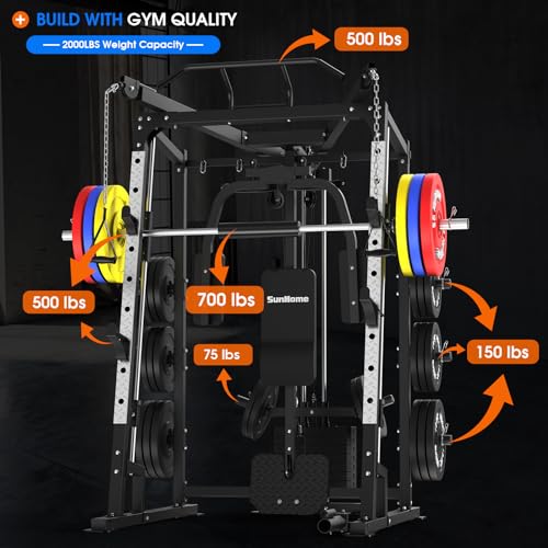 SunHome Smith Machine 2000LBS Power Cage Squat Rack with Cable Crossover X213278