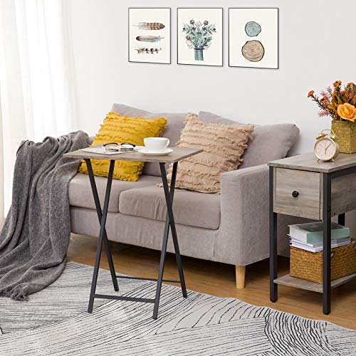 HOOBRO Folding TV Tray Tables, Set of 2, Marble and Gold C48497