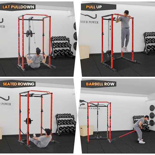 Power Cage with LAT Pulldown and Cable Pulley System for Home Gym N4466