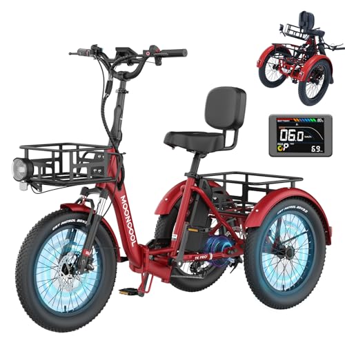 MOONCOOL Electric Tricycle for Adults, 500W 48V Folding 3-Wheel Bike with Basket O9027