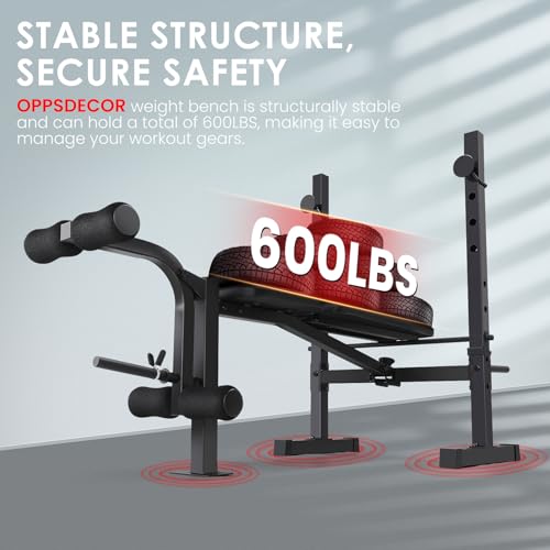OPPSDECOR 8-in-1 Adjustable Weight Bench with Squat Rack, Foldable Home Gym K791