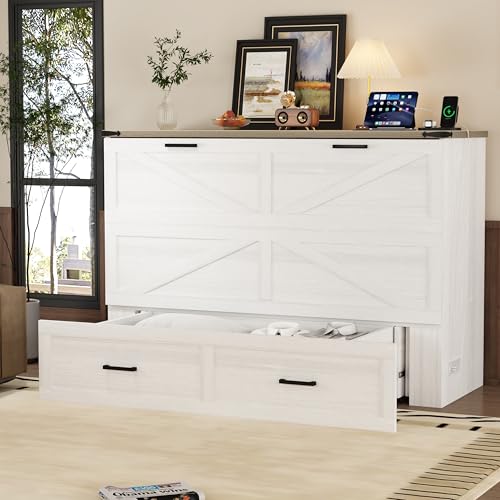 Queen Size Murphy Bed Cabinet with Charging Station, White P336686