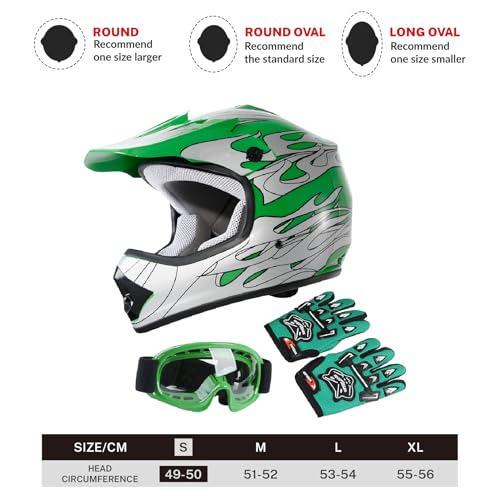SLMOTO Dot Youth Kids Motocross Offroad Helmet with Goggles and Gloves Blue Skull D851858