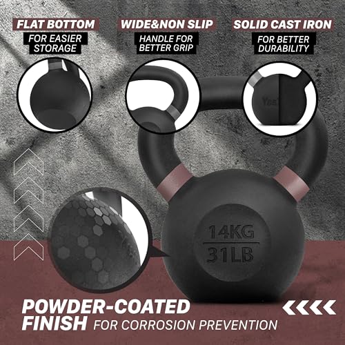 Yes4All Powder Coated Cast Iron Kettlebell Weight Set for Home Gym N15817